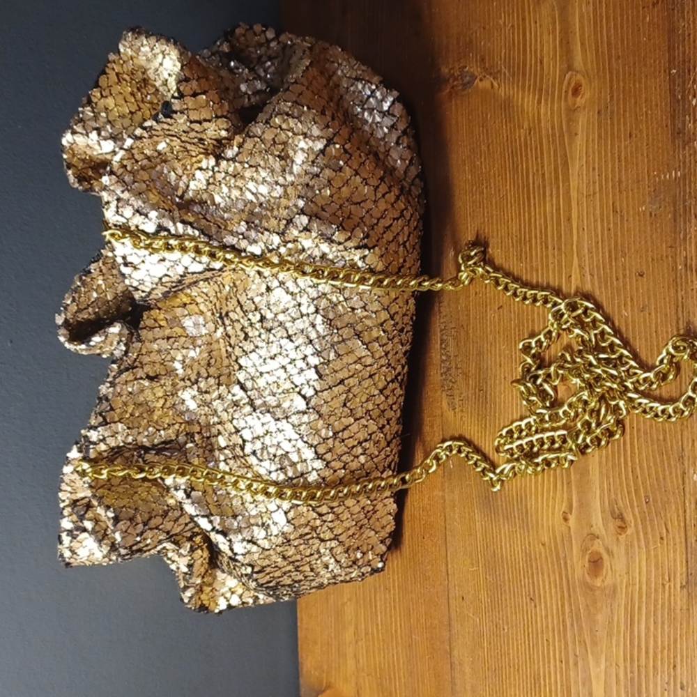 Anthropologie Metallic Gold Sequin Crossbody Bag